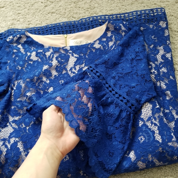Eliza J Lace Overlay Dress in Cobalt - Picture 4 of 12